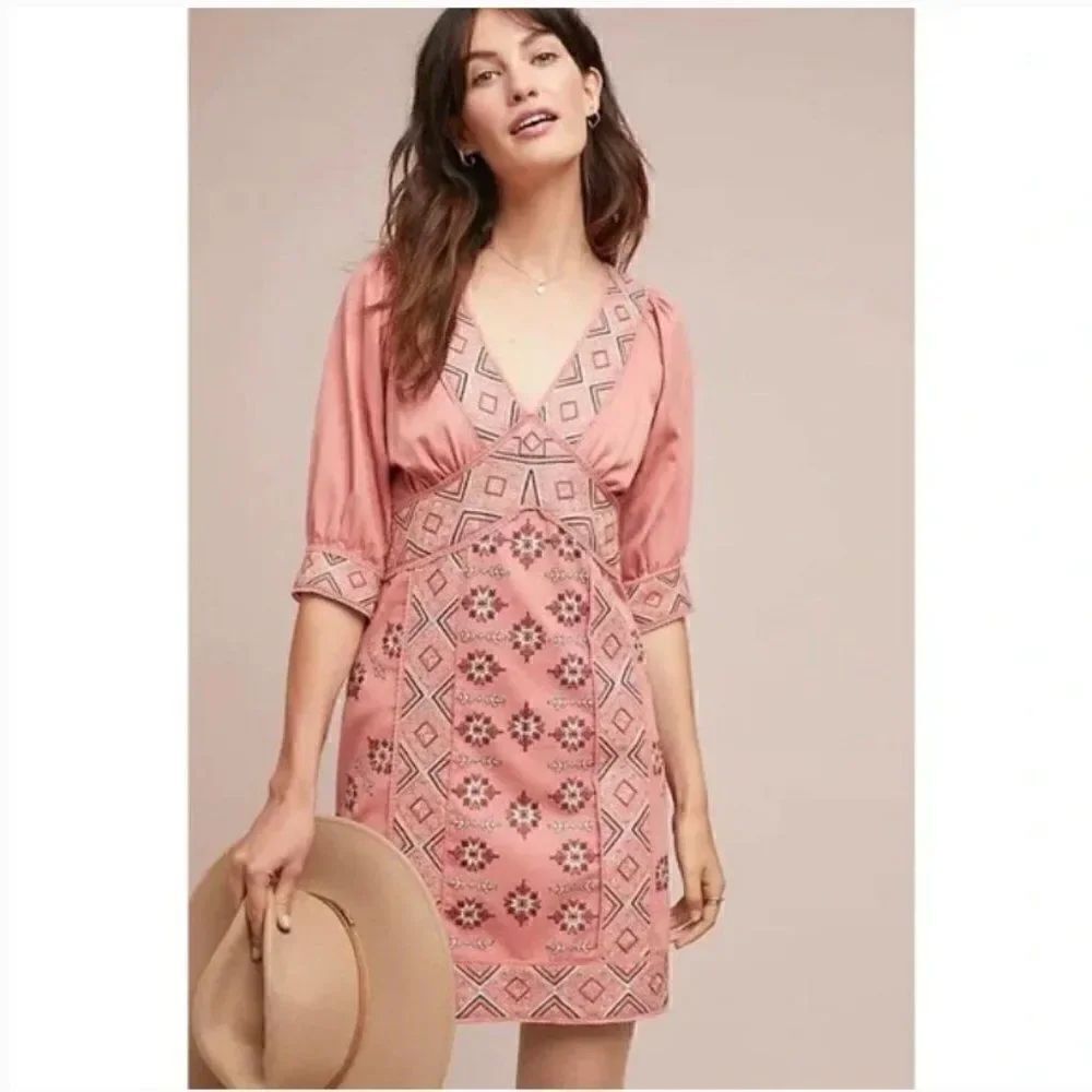 Love Sam Boho Embroidered Monterrey Tunic Mini Dress XS